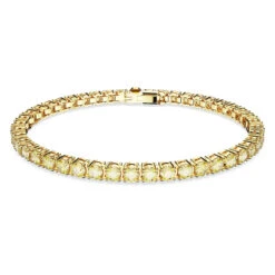 Matrix Tennis Bracelet, Round Cut, Small, Yellow, Gold-Tone Plated 5648933 (Size M) | Swarovski