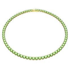 Matrix Tennis Necklace, Round Cut, Medium, Green, Gold-Tone Plated 5661189 | Swarovski