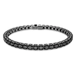 Matrix Tennis Bracelet, Round Cut, Black, Ruthenium Plated 5664196 (Size M) | Swarovski
