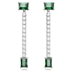 Matrix Drop Earrings, Mixed Cuts, Green, Rhodium Plated 5665786 | Swarovski