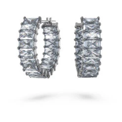 Matrix Hoop Earrings, Baguette Cut, Gray, Ruthenium Plated 5658650 | Swarovski