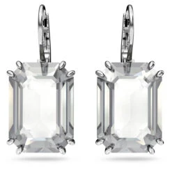 Millenia Drop Earrings Octagon Cut, Gray, Rhodium Plated 5636569 | Swarovski
