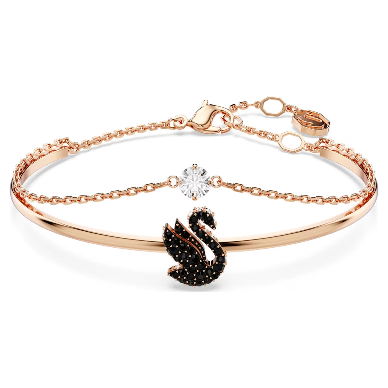 Swan Bangle, Swan, Black, Rose Gold-Tone Plated (Size M) 5678048 | Swarovski 1 Swan Bangle, Swan, Black, Rose Gold-Tone Plated (Size M) 5678048 | Swarovski