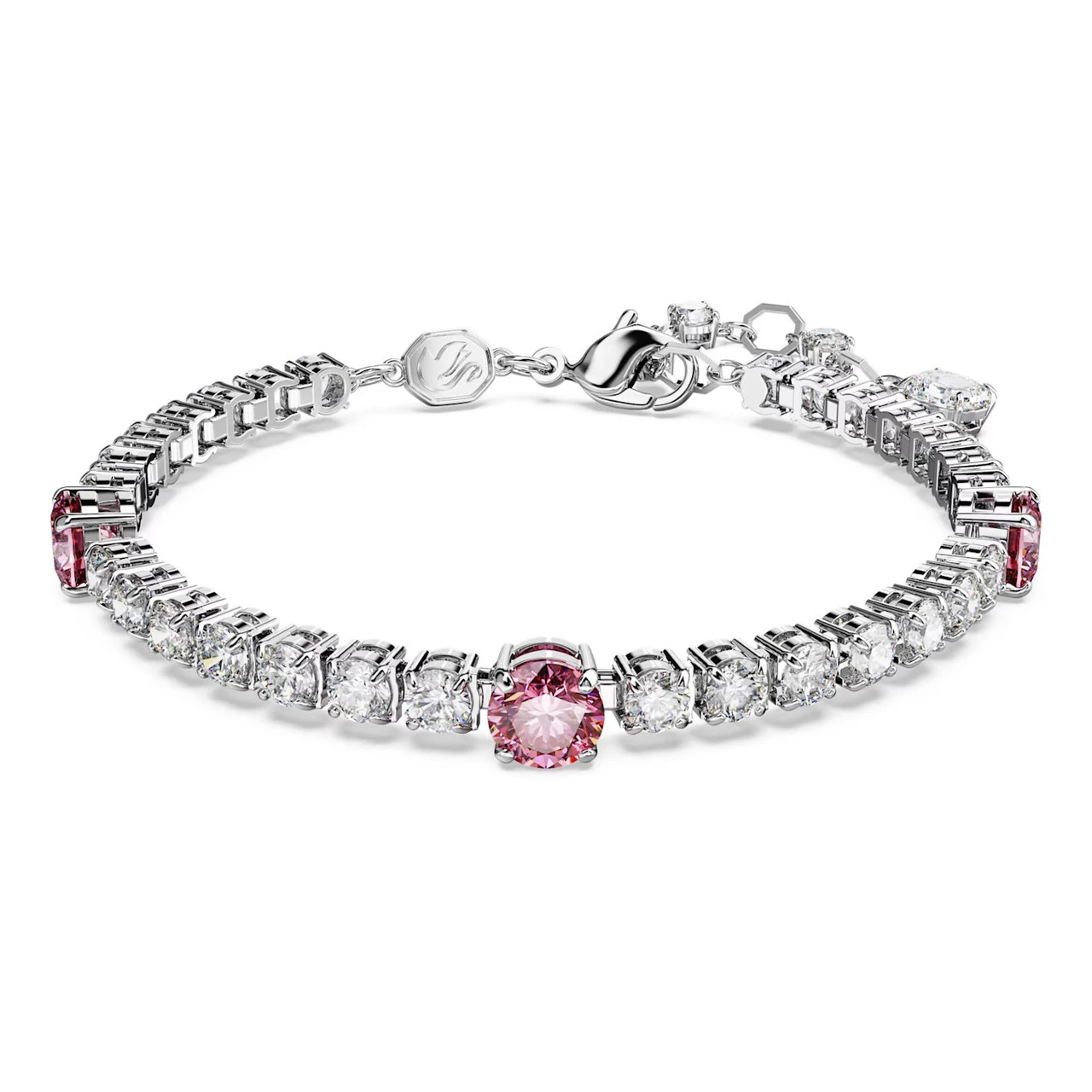 Matrix Tennis Bracelet, Mixed Cuts, Pink, Rhodium Plated 5666421 | Swarovski 1 Matrix Tennis Bracelet, Mixed Cuts, Pink, Rhodium Plated 5666421 | Swarovski