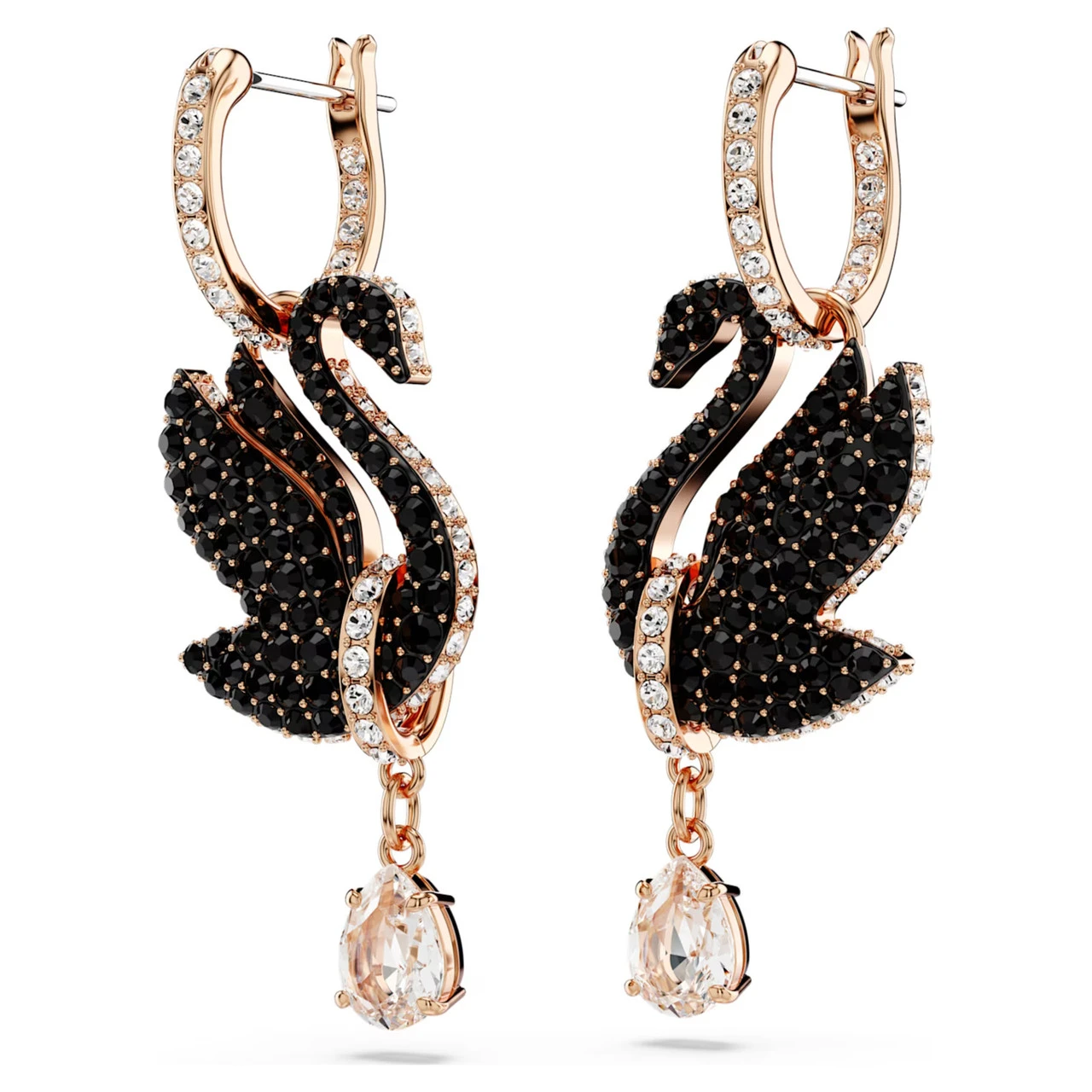 Swan Drop Earrings, Black, Rose Gold-Tone Plated 5678047 | Swarovski 3 Swan Drop Earrings, Black, Rose Gold-Tone Plated 5678047 | Swarovski - Image 3