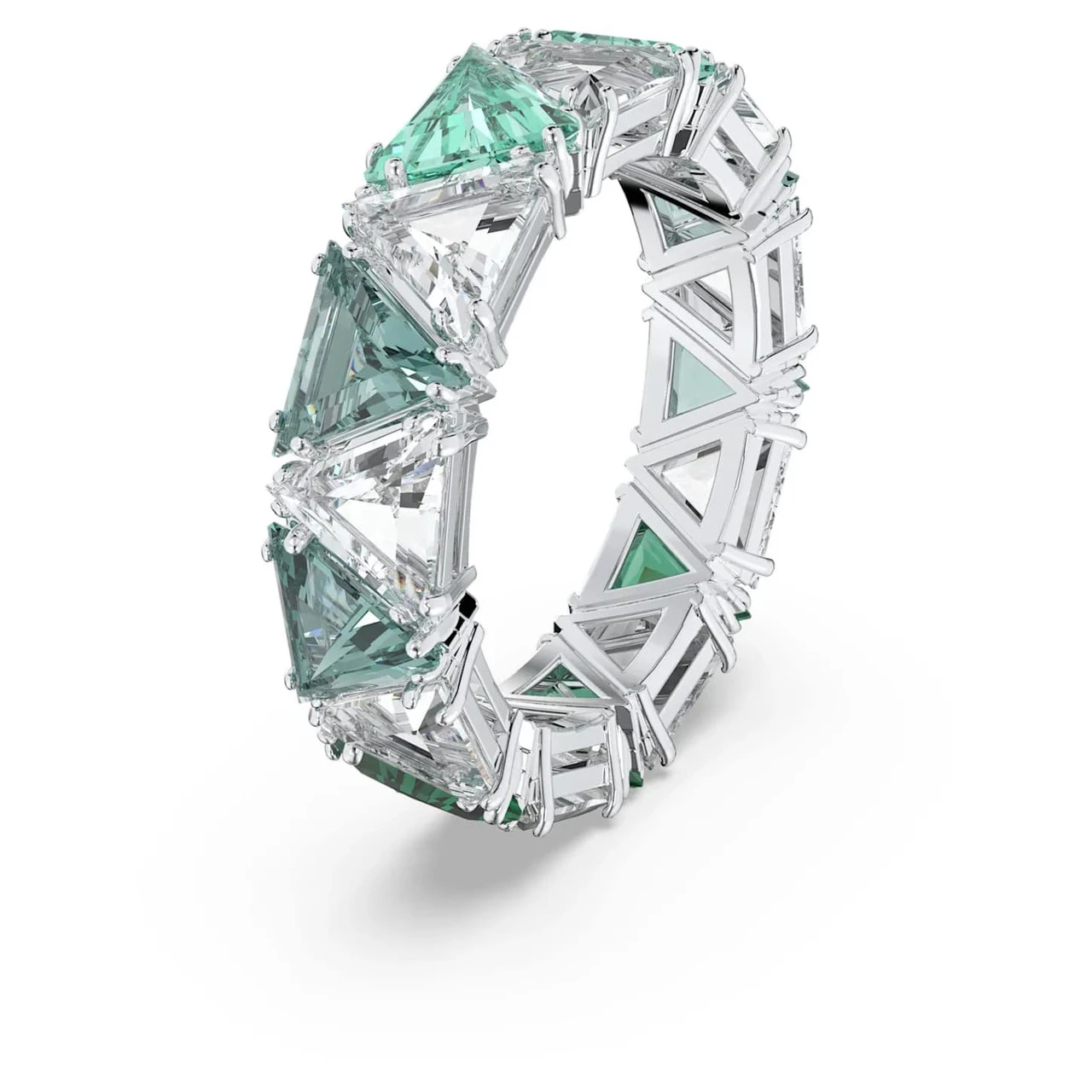Swarovski Millenia Cocktail Ring Triangle Cut Crystals, Green, Rhodium Plated 5600760 (Size 7/M/55) 2 Swarovski Millenia Cocktail Ring Triangle Cut Crystals, Green, Rhodium Plated 5600760 (Size 7/M/55) - Image 2