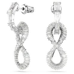 Hyperbola Drop Earrings, Infinity, White, Rhodium Plated 5679793 | Swarovski