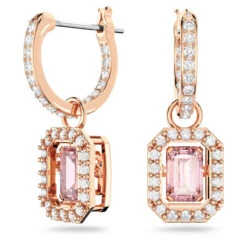 Millenia Drop Earrings, Octagon Cut, Pink, Rose Gold-Tone Plated 5649474 | Swarovski