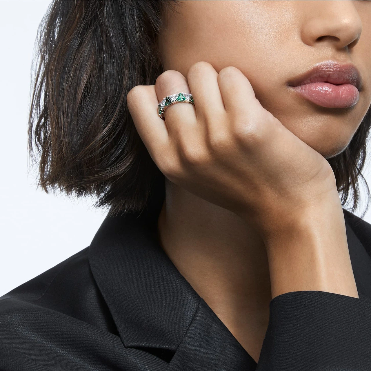 Swarovski Millenia Cocktail Ring Triangle Cut Crystals, Green, Rhodium Plated 5600760 (Size 7/M/55) 3 Swarovski Millenia Cocktail Ring Triangle Cut Crystals, Green, Rhodium Plated 5600760 (Size 7/M/55) - Image 3