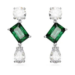 Mesmera Drop Earrings, Mixed Cuts, Green, Rhodium Plated 5665878 | Swarovski