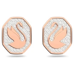 Signum Stud Earrings, Swan, White, Rose-Gold Tone Plated 5621105 | Swarovski