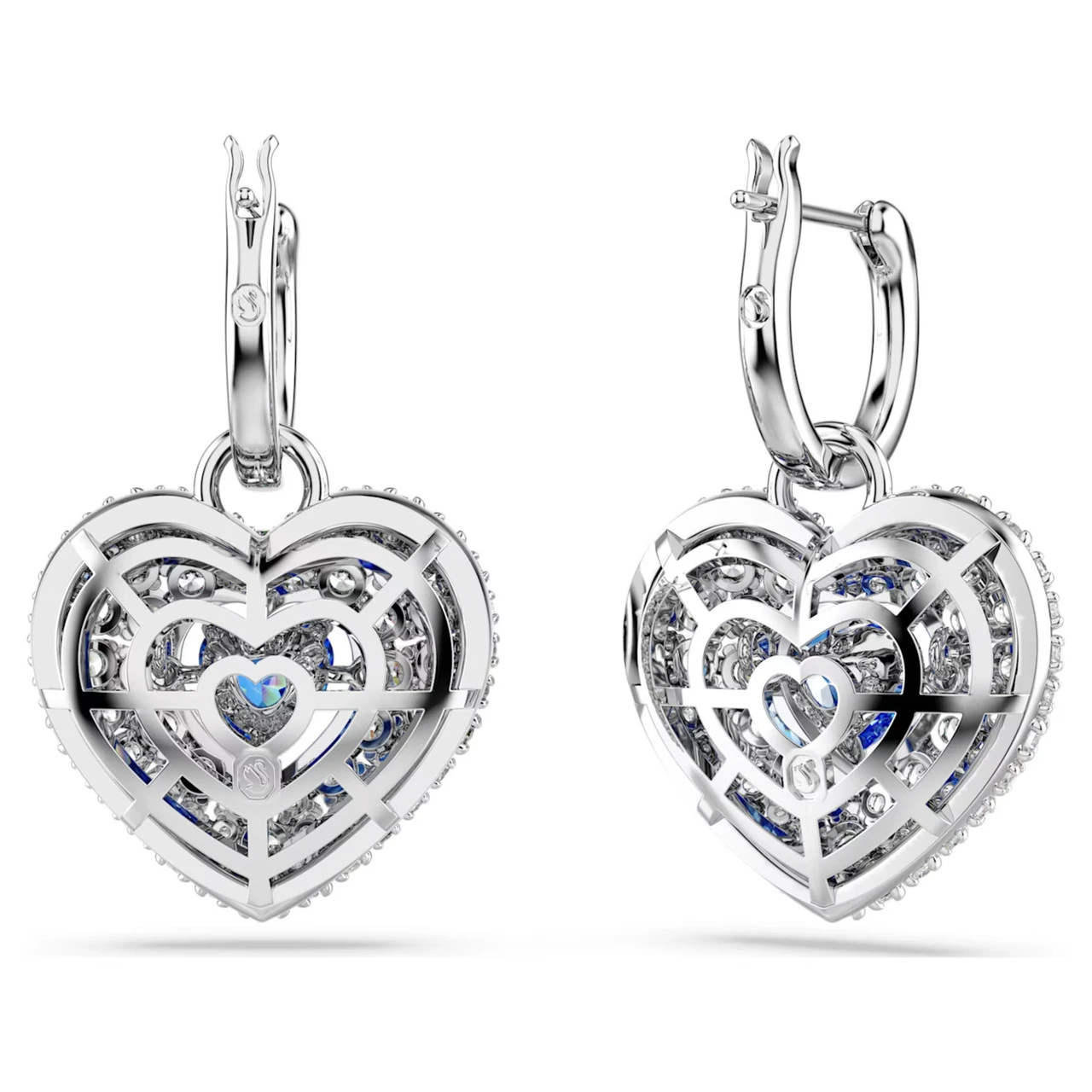 Hyperbola Drop Earrings, Heart, Blue, Rhodium Plated 5680392 | Swarovski 4 Hyperbola Drop Earrings, Heart, Blue, Rhodium Plated 5680392 | Swarovski - Image 4