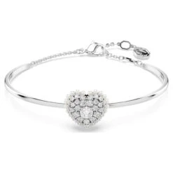 Hyperbola Bangle, Heart, White, Rhodium Plated 5684385 | Swarovski
