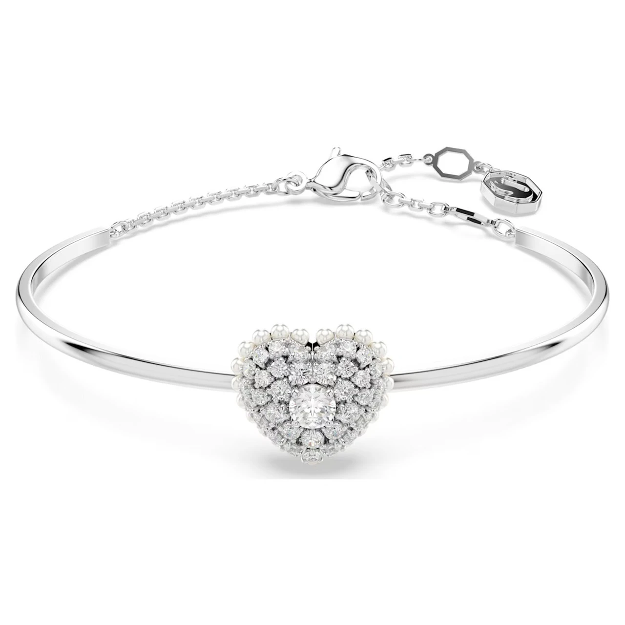 Hyperbola Bangle, Heart, White, Rhodium Plated 5684385 | Swarovski 1 Hyperbola Bangle, Heart, White, Rhodium Plated 5684385 | Swarovski