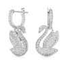 Iconic Swan Drop Earrings Swan, White, Rhodium Plated 5647545 | Swarovski