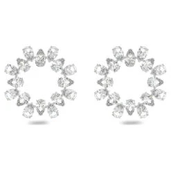 Millenia Earrings, Circle, Pear Cut Crystals, White, Rhodium Plated 5601509 | Swarovski