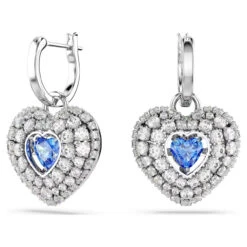 Hyperbola Drop Earrings, Heart, Blue, Rhodium Plated 5680392 | Swarovski