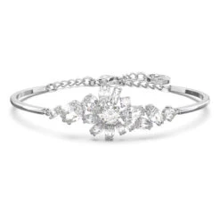 Swarovski Gema Bangle, Flower, White, Rhodium Plated 5644681