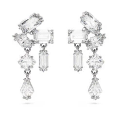 Mesmera Drop Earrings, Mixed Cuts, White, Rhodium Plated 5665825 | Swarovski