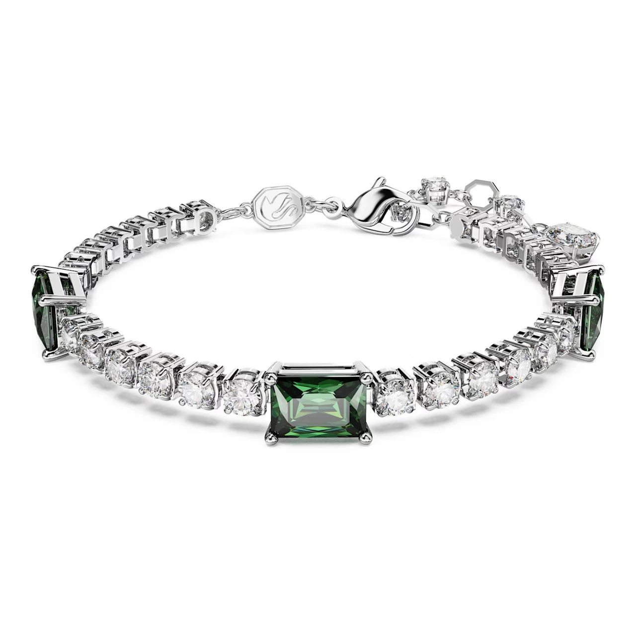 Matrix Tennis Bracelet, Mixed Cuts, Green, Rhodium Plated 5666422 | Swarovski 1 Matrix Tennis Bracelet, Mixed Cuts, Green, Rhodium Plated 5666422 | Swarovski
