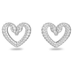 Una Stud Earrings, Heart, Small, White, Rhodium Plated 5625535 | Swarovski