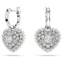 Hyperbola Drop Earrings, Heart, White, Rhodium Plated 5684384 | Swarovski
