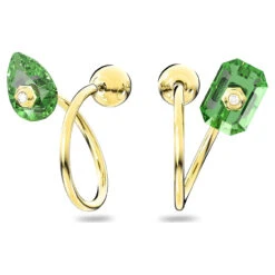 Numina Drop Earrings Asymmetrical, Medium, Green, Gold-Tone Plated 5613541 | Swarovski