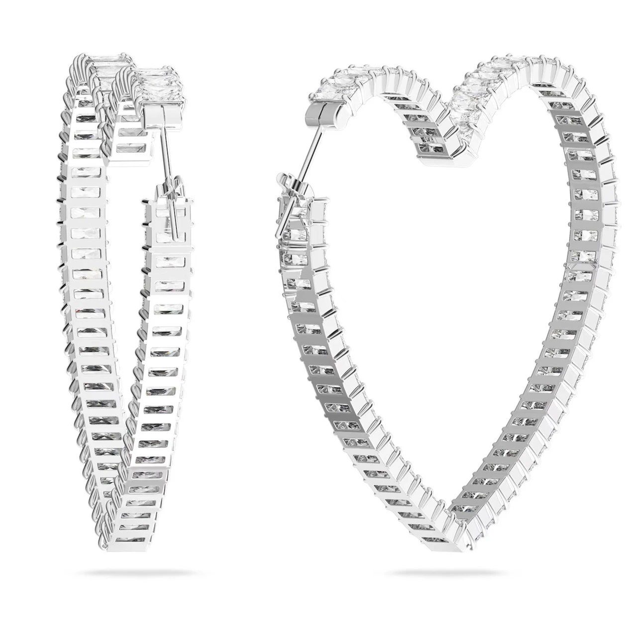 Swarovski Matrix Hoop Earrings, Heart, Large, White, Rhodium Plated 5647591 4 Swarovski Matrix Hoop Earrings, Heart, Large, White, Rhodium Plated 5647591 - Image 4