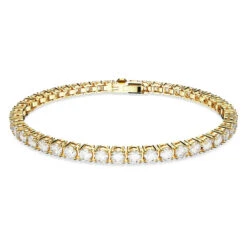Matrix Tennis Bracelet, Round Cut, Small, White, Gold-Tone Plated 5657664 (Size M) | Swarovski