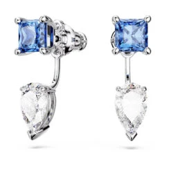 Mesmera Earring Jackets Mixed Cuts, Detachable, Blue, Rhodium Plated 5665767 | Swarovski