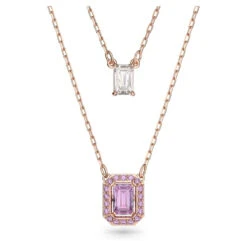 Swarovski Millenia Layered Necklace, Octagon Cut, Purple, Rose Gold-Tone Plated 5640558