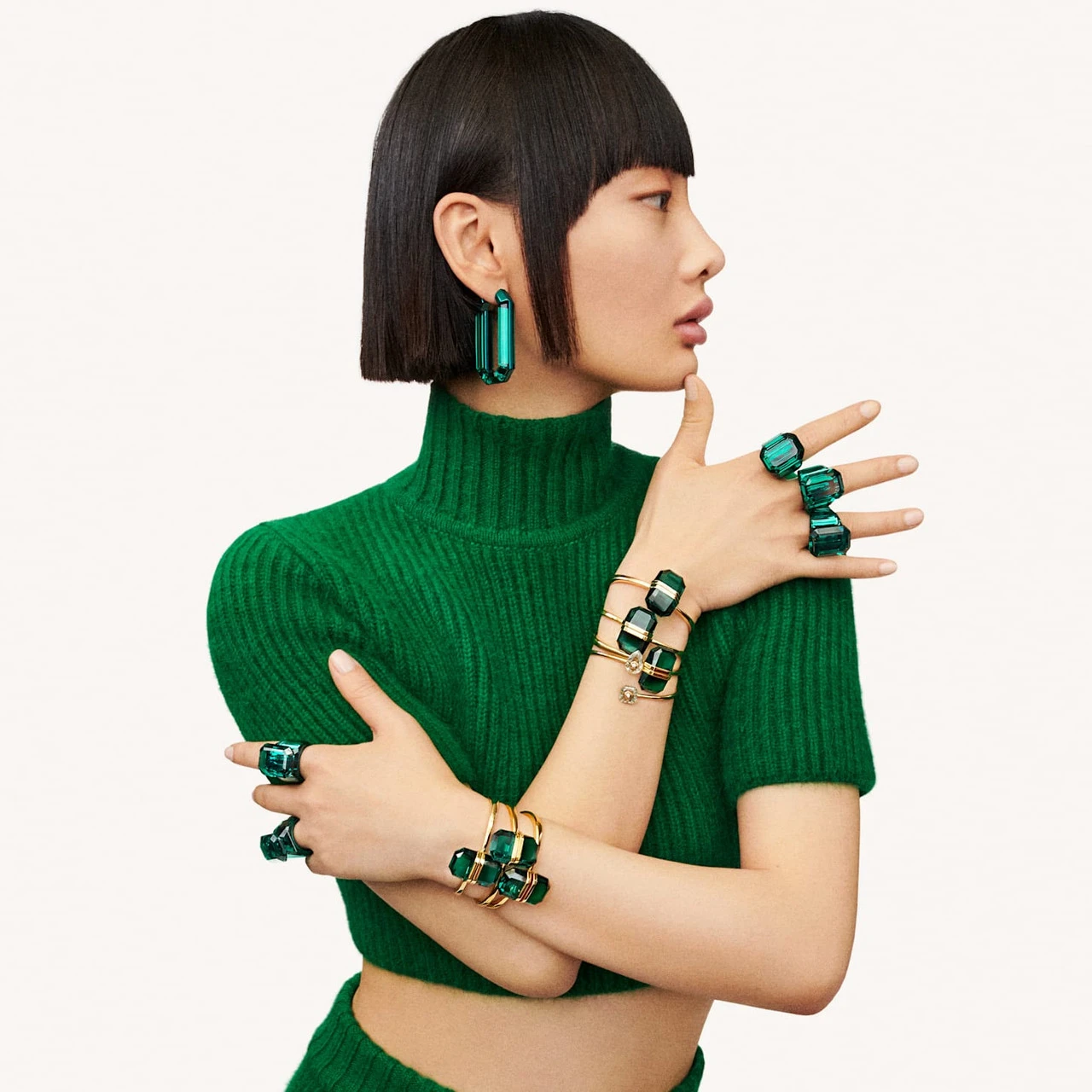 Lucent Hoop Earrings, Green 5633953 | Swarovski 5 Lucent Hoop Earrings, Green 5633953 | Swarovski - Image 5