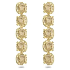 Harmonia Drop Earrings, Cushion Cut, Gold-Tone Plated 5640043 | Swarovski