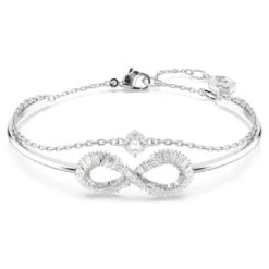 Hyperbola Bangle, Infinity, White, Rhodium Plated 5684049 (Size M) | Swarovski