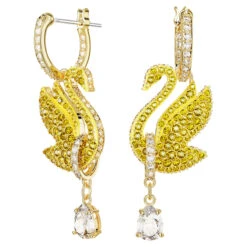 Iconic Swan Drop Earrings, Swan, Yellow, Gold-Tone Plated 5647543 | Swarovski