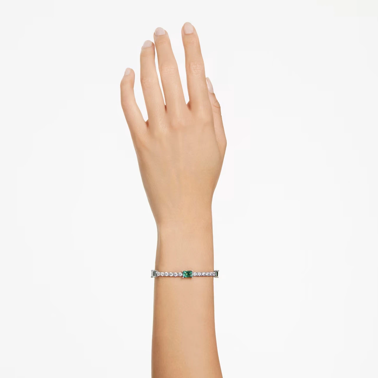 Matrix Tennis Bracelet, Mixed Cuts, Green, Rhodium Plated 5666422 | Swarovski 5 Matrix Tennis Bracelet, Mixed Cuts, Green, Rhodium Plated 5666422 | Swarovski - Image 5