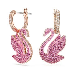 Iconic Swan Drop Earrings, Swan, Pink, Rose Gold-Tone Plated 5647544 | Swarovski