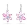 Gema Drop Earrings, Mixed Cuts, Flower, Pink, Rhodium Plated 5658397 | Swarovski