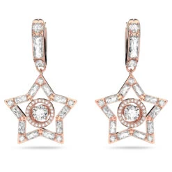 Stella Hoop Earrings, Star, White, Rose-Gold Tone Plated 5617769 | Swarovski