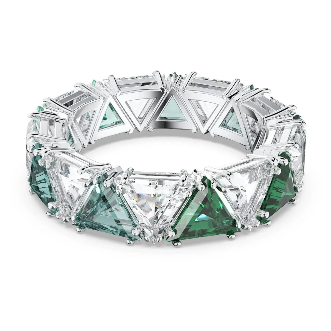 Swarovski Millenia Cocktail Ring Triangle Cut Crystals, Green, Rhodium Plated 5600760 (Size 7/M/55) 1 Swarovski Millenia Cocktail Ring Triangle Cut Crystals, Green, Rhodium Plated 5600760 (Size 7/M/55)