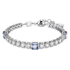 Matrix Tennis Bracelet, Mixed Cuts, Blue, Rhodium Plated 5666426 | Swarovski