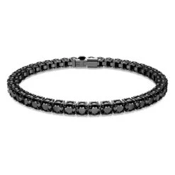 Matrix Tennis Bracelet, Round Cut, Black, Ruthenium Plated 5664150 (Size L) | Swarovski