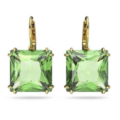 Millenia Drop Earrings Square Cut, Green, Gold-Tone Plated 5636564 | Swarovski