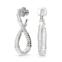 Hyperbola Drop Earrings, Infinity, White, Rhodium Plated 5677628 | Swarovski