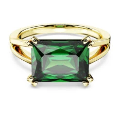 Matrix Cocktail Ring, Rectangular Cut, Green, Gold-Tone Plated 5677140 (Size 52/S/6) | Swarovski