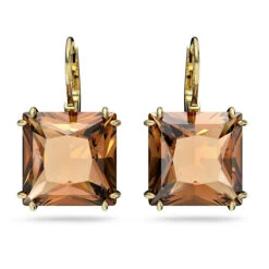 Millenia Drop Earrings Square Cut, Brown, Gold-Tone Plated 5619494 | Swarovski