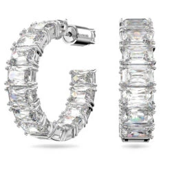 Millenia Hoop Earrings, Octagon Cut, White, Rhodium Plated 5612673 | Swarovski