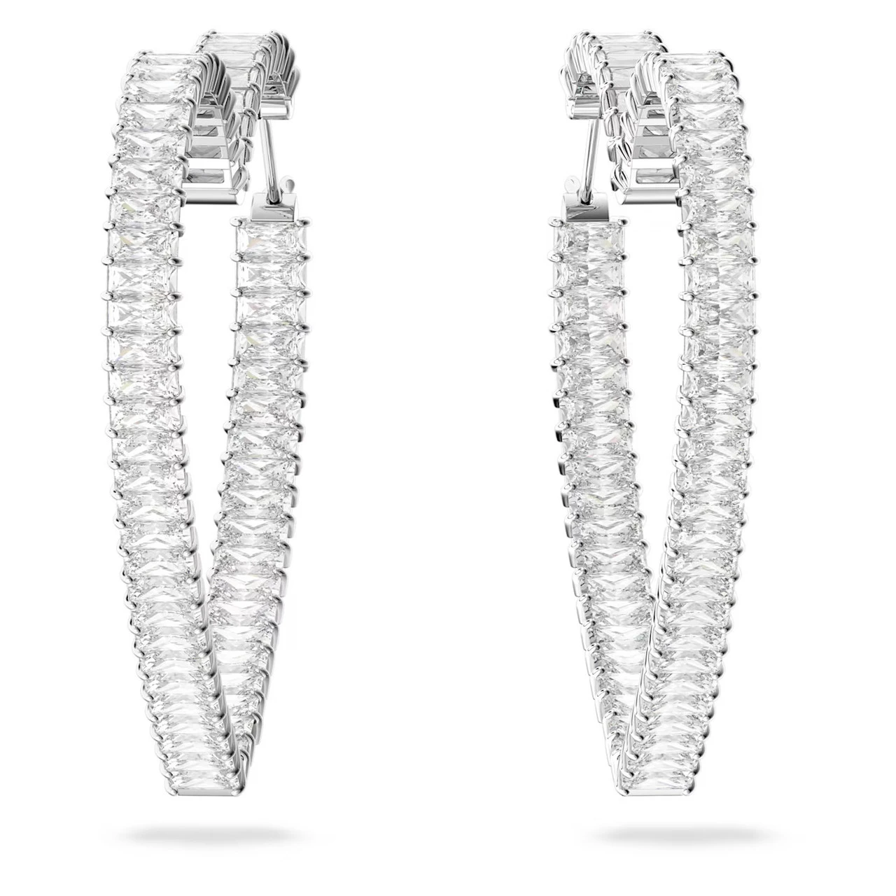 Swarovski Matrix Hoop Earrings, Heart, Large, White, Rhodium Plated 5647591 2 Swarovski Matrix Hoop Earrings, Heart, Large, White, Rhodium Plated 5647591 - Image 2