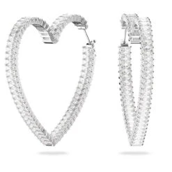 Swarovski Matrix Hoop Earrings, Heart, Large, White, Rhodium Plated 5647591