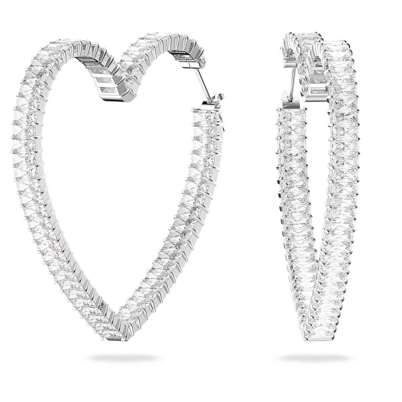 Swarovski Matrix Hoop Earrings, Heart, Large, White, Rhodium Plated 5647591 1 Swarovski Matrix Hoop Earrings, Heart, Large, White, Rhodium Plated 5647591
